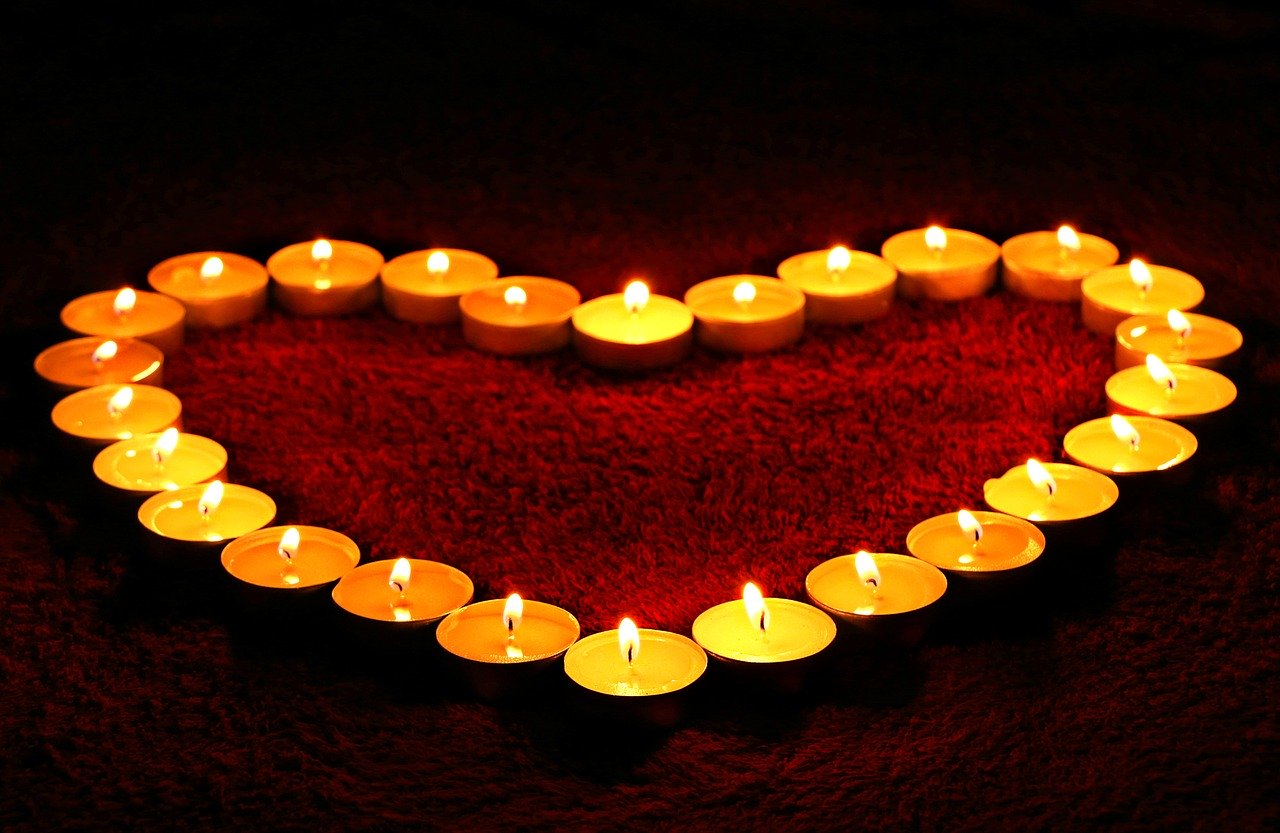 candles, heart, flame